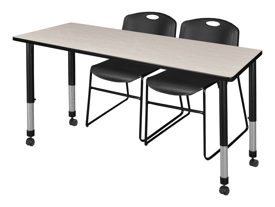 Kee 60" x 30" Height Adjustable Mobile Classroom Table & 2 Zeng Stack Chairs