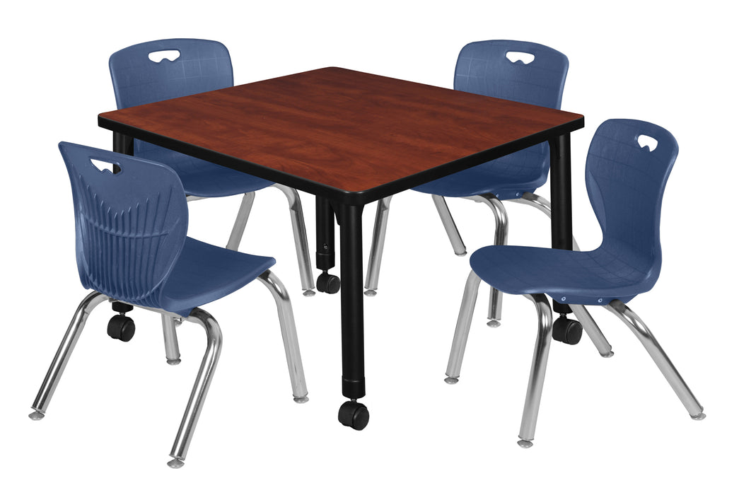 Kee 30" Square Height Adjustable Mobile Classroom Table & 4 Andy 12-in Stack Chairs