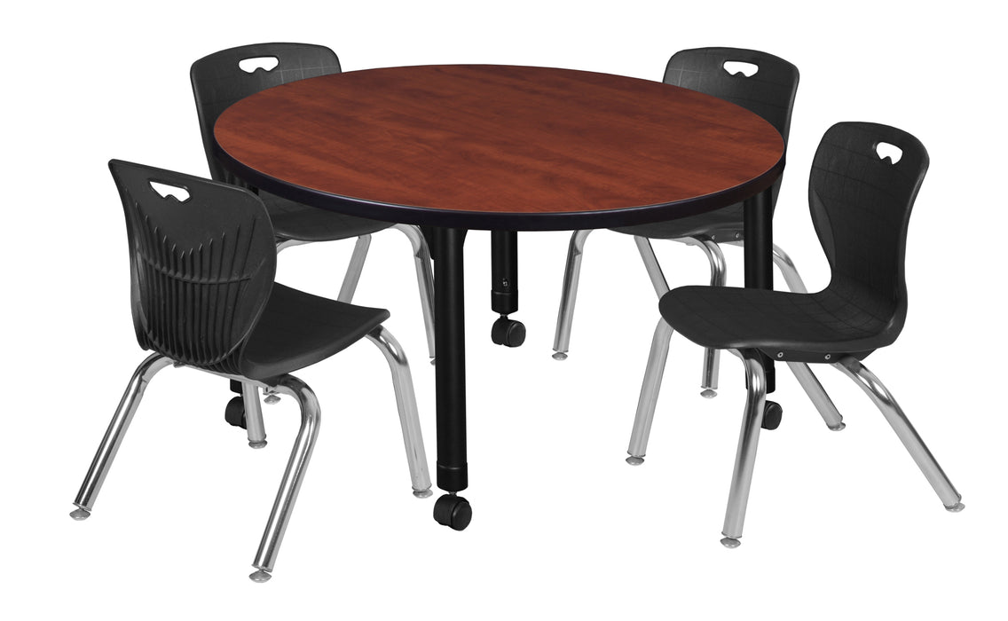 Kee 36" Round Height Adjustable Classroom Table & 4 Andy 12-in Stack Chairs