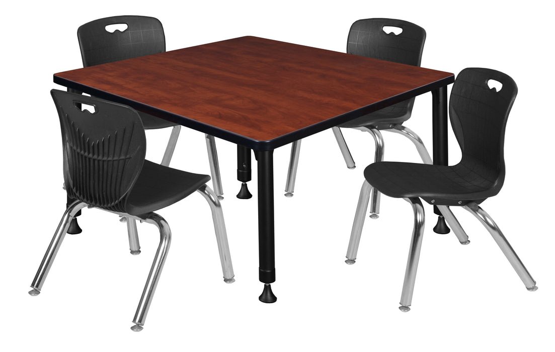 Kee 42" Square Height Adjustable Classroom Table & 4 Andy 12-in Stack Chairs