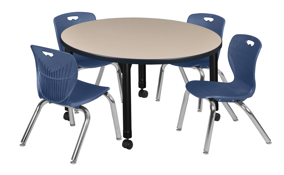 Kee 42" Round Height Adjustable Classroom Table & 4 Andy 12-in Stack Chairs
