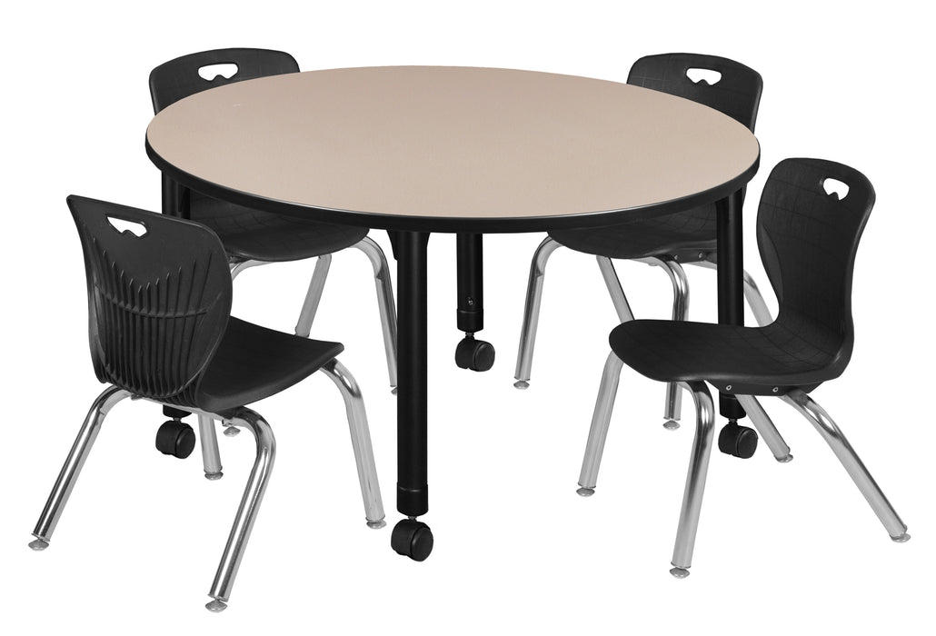 Kee 48" Round Height Adjustable Classroom Table & 4 Andy 12-in Stack Chairs