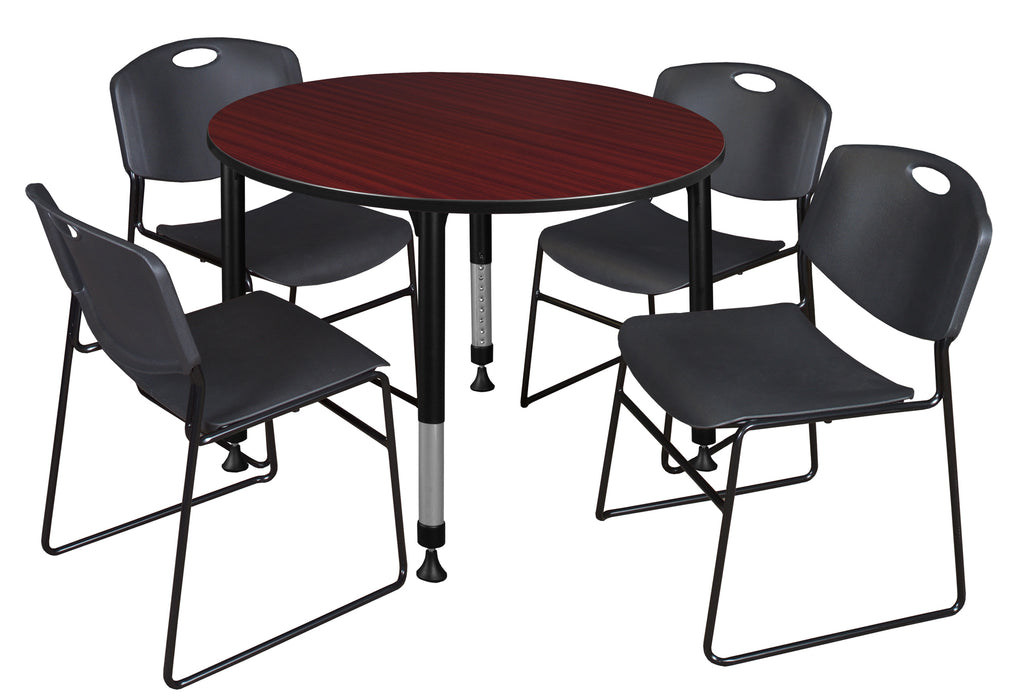 Kee 48" Round Height Adjustable Classroom Table & 4 Zeng Stack Chairs