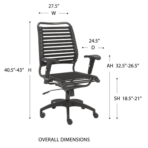 Eurostyle Baba High Back Flat Bungie Office Chair, Adjustable Arms, Black