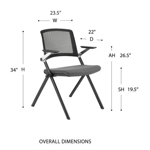 Eurostyle Hilma Mesh Nesting Visitor Chairs, Stackable 4 High, 2-Pack, Gray
