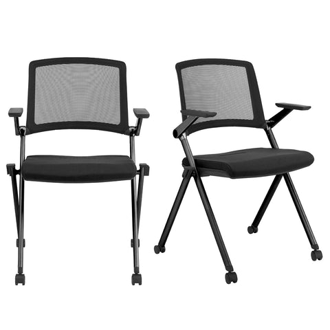 Eurostyle Reino Rolling Nesting Chairs with Mesh Backs, Set of 2, Black