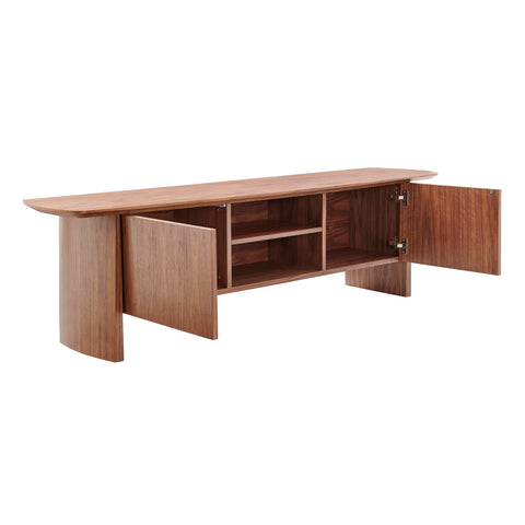 Eurostyle Folke 71 Inch Media Stand with 3-Level Adjustable Shelves, Walnut