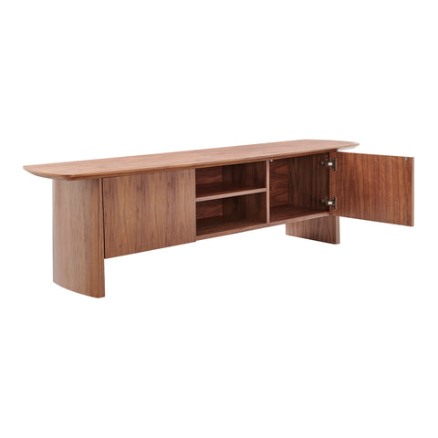 Eurostyle Folke 71 Inch Media Stand with 3-Level Adjustable Shelves, Walnut