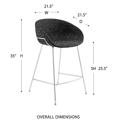 Black Fabric / Set of 2 Counter Stools