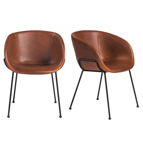 Saddle Brown Leatherette / Set of 2 Dining Armchairs
