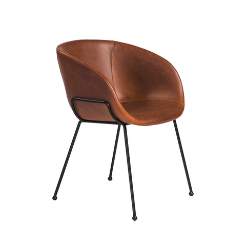 Saddle Brown Leatherette / Set of 2 Dining Armchairs