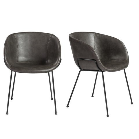 Charcoal Gray Leatherette / Set of 2 Dining Armchairs