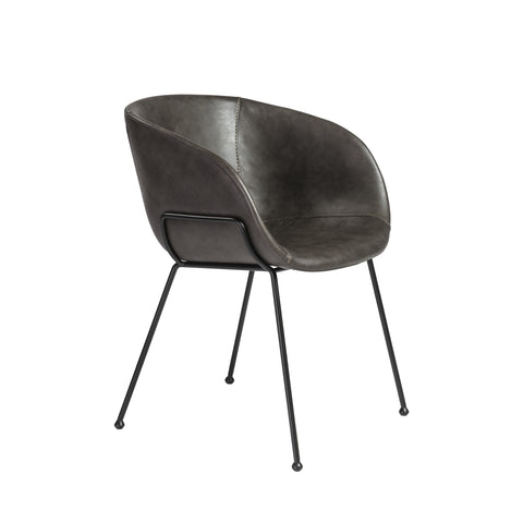 Charcoal Gray Leatherette / Set of 2 Dining Armchairs