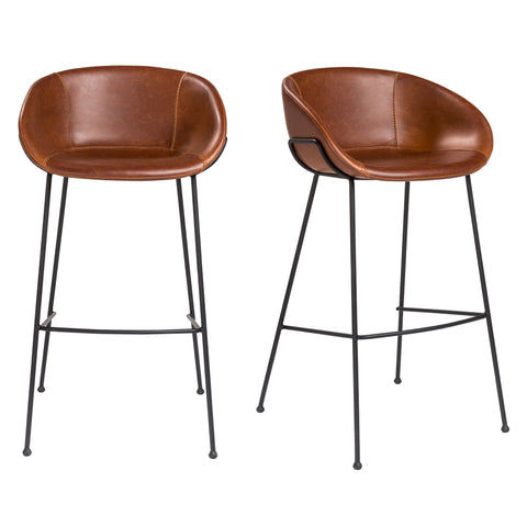 Saddle Brown Leatherette / Set of 2 Bar Stools