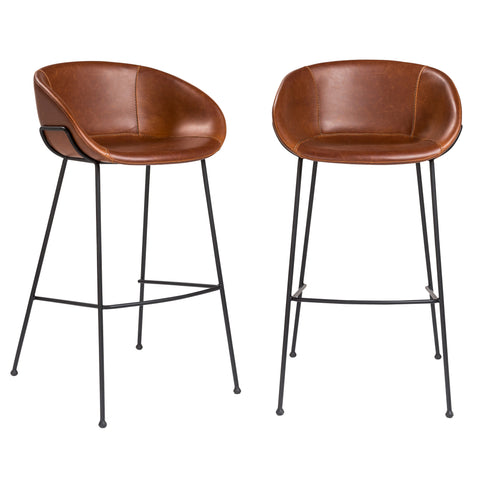 Saddle Brown Leatherette / Set of 2 Bar Stools