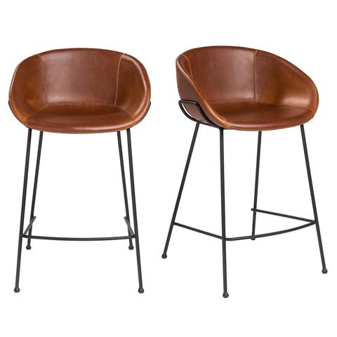 Saddle Brown Leatherette / Set of 2 Counter Stools