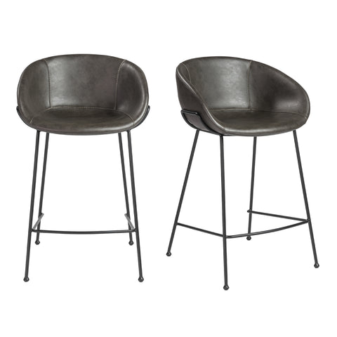 Charcoal Gray Leatherette / Set of 2 Counter Stools
