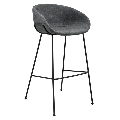 Gray-Blue Fabric / Set of 2 Bar Stools
