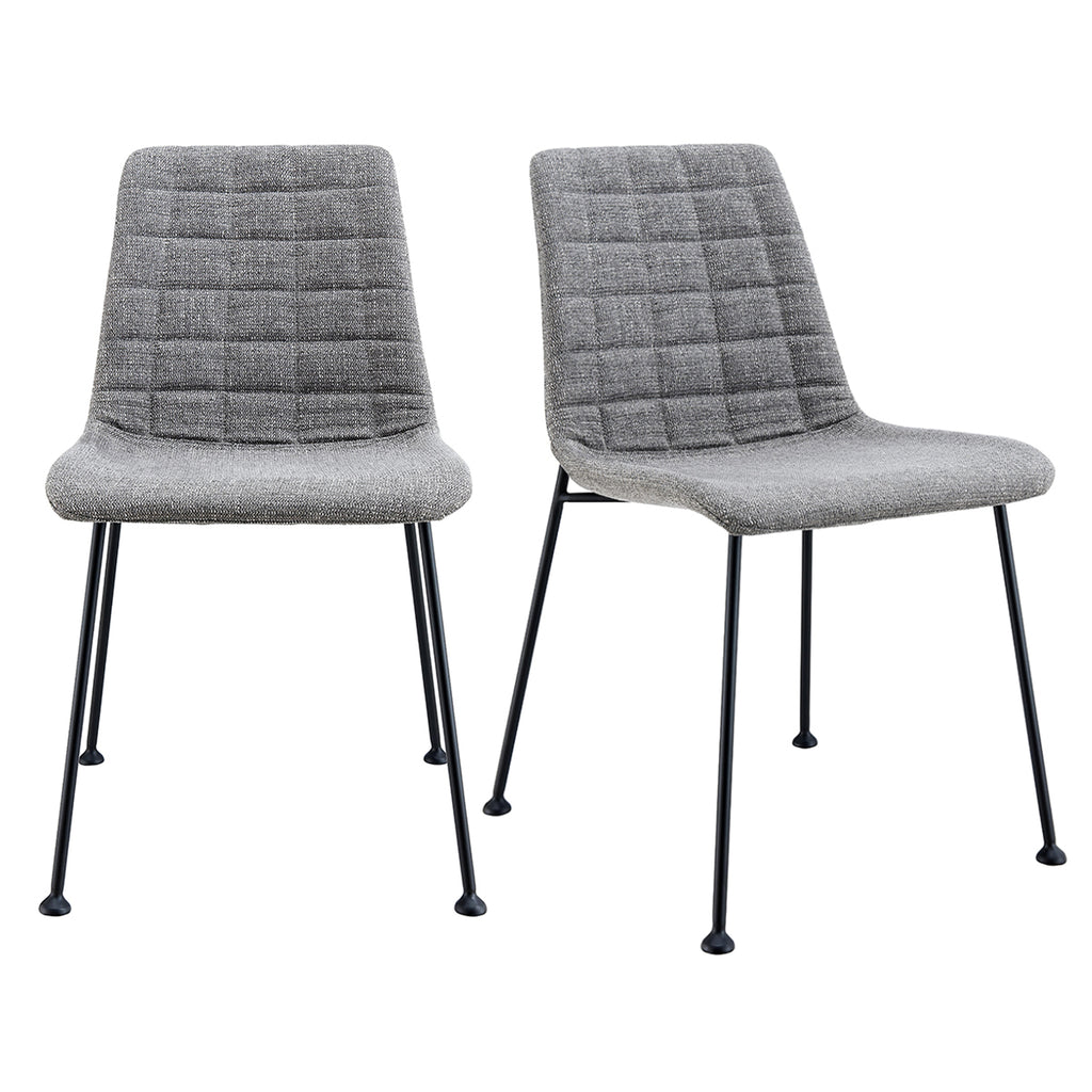 Eurostyle Elma Quilted Fabric Dining Chairs with Steel Legs, Set of 2, Gray