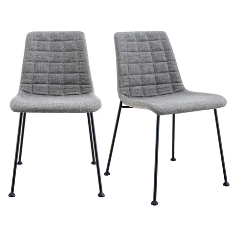 Eurostyle Elma Quilted Fabric Dining Chairs with Steel Legs, Set of 2, Gray