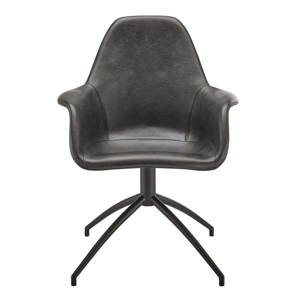 Eurostyle Ralph Leatherette Swivel Armchair with Steel Base, Charcoal Gray