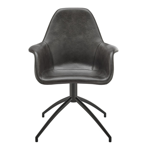 Eurostyle Ralph Leatherette Swivel Armchair with Steel Base, Charcoal Gray
