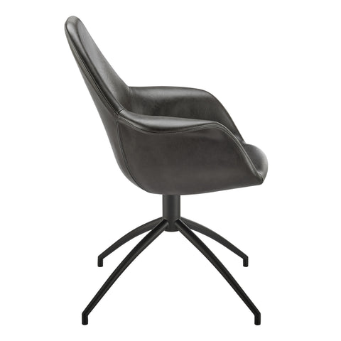 Eurostyle Ralph Leatherette Swivel Armchair with Steel Base, Charcoal Gray