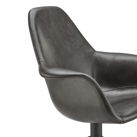 Eurostyle Ralph Leatherette Swivel Armchair with Steel Base, Charcoal Gray