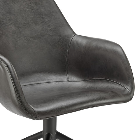 Eurostyle Ralph Leatherette Swivel Armchair with Steel Base, Charcoal Gray