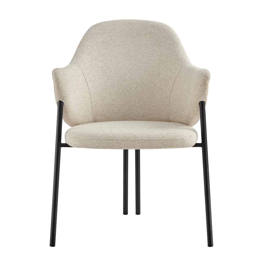 Euro Style Mette Curved Fabric Armchair with Three-Leg Steel Base, Beige