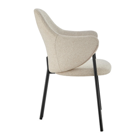 Euro Style Mette Curved Fabric Armchair with Three-Leg Steel Base, Beige