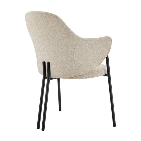 Euro Style Mette Curved Fabric Armchair with Three-Leg Steel Base, Beige