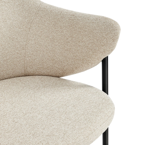 Euro Style Mette Curved Fabric Armchair with Three-Leg Steel Base, Beige