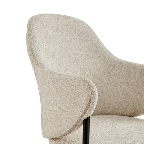 Euro Style Mette Curved Fabric Armchair with Three-Leg Steel Base, Beige
