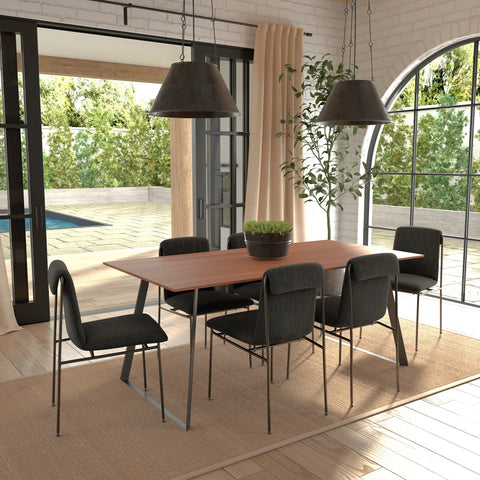 Eurostyle Anderson 71 Inch Dining Table for 6, Walnut with Black Steel Base