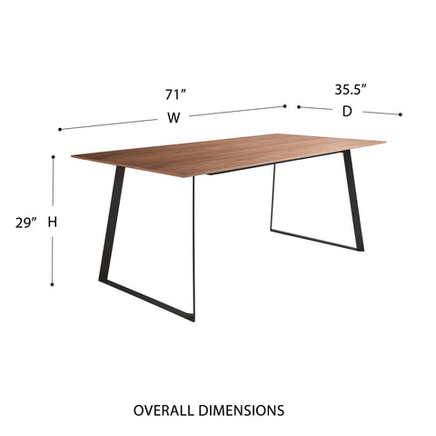Eurostyle Anderson 71 Inch Dining Table for 6, Walnut with Black Steel Base