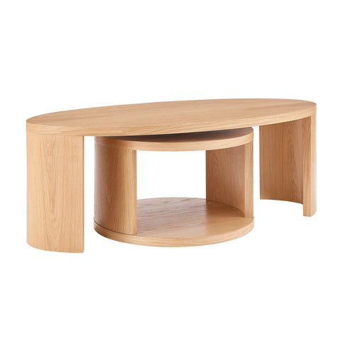 Eurostyle Svea 47 Inch Nesting Coffee Tables, Set of 2, Natural Oak Veneer