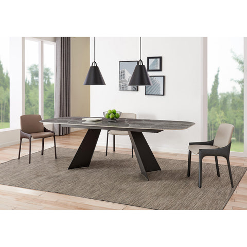 Euro Style Lizarte 94 Inch Ceramic Top Dining Table for 8, Matte Dark Gray