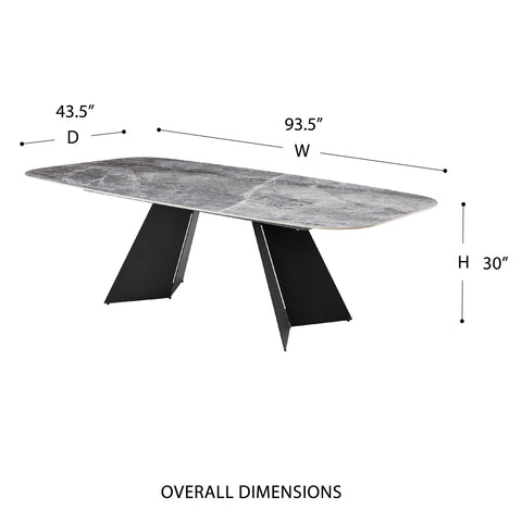 Euro Style Lizarte 94 Inch Ceramic Top Dining Table for 8, Matte Dark Gray