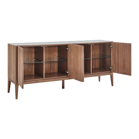 Eurostyle Haldis 71 Inch Ceramic Top Sideboard with Push-Open Doors, Walnut
