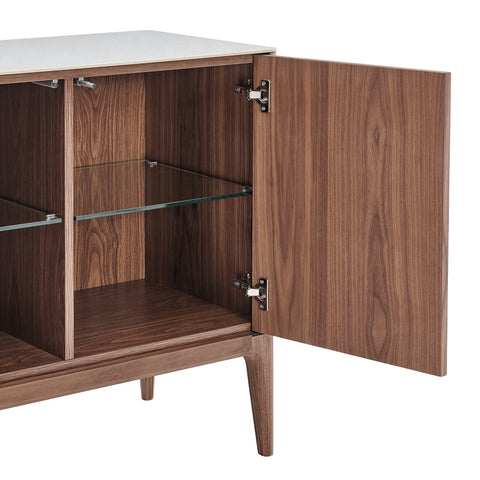 Eurostyle Haldis 71 Inch Ceramic Top Sideboard with Push-Open Doors, Walnut