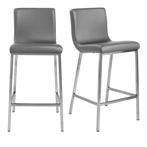 Euro Style Scott Leatherette Counter Stools, Brushed Steel, Set of 2, Gray