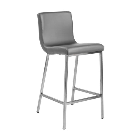 Euro Style Scott Leatherette Counter Stools, Brushed Steel, Set of 2, Gray