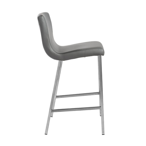 Euro Style Scott Leatherette Counter Stools, Brushed Steel, Set of 2, Gray