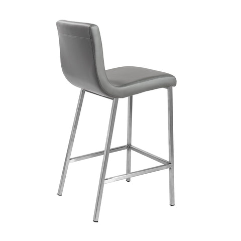 Euro Style Scott Leatherette Counter Stools, Brushed Steel, Set of 2, Gray