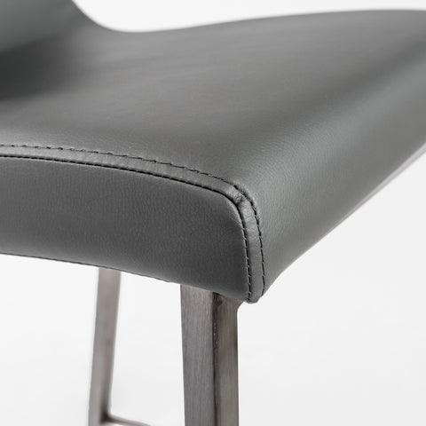 Euro Style Scott Leatherette Counter Stools, Brushed Steel, Set of 2, Gray