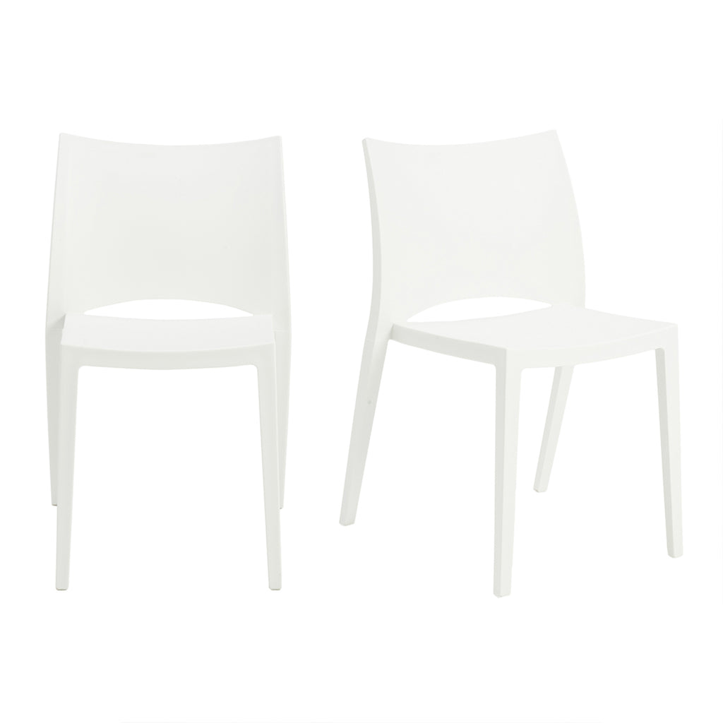 Eurostyle Leslie Stackable Outdoor Polypropylene Chairs, Set of 2, White