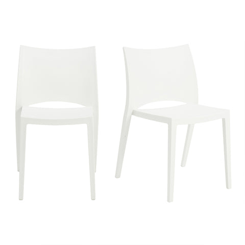 Eurostyle Leslie Stackable Outdoor Polypropylene Chairs, Set of 2, White