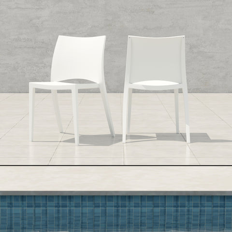 Eurostyle Leslie Stackable Outdoor Polypropylene Chairs, Set of 2, White