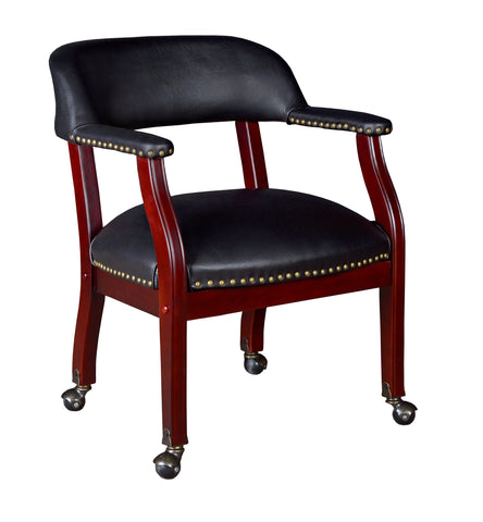 Regency Ivy League Low Curved Back Guest Chair with Saddle Seat and Brass Casters, Mobile Wood Guest Seating for Offices Libraries Reception Areas Conference Rooms Executive Suites and Professional Workspaces – Black